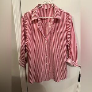 Amazon Women’s Red and White Striped Button-Up Shirt